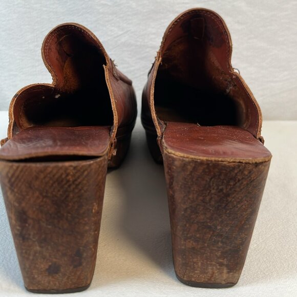Womans 11B Vintage Leather Wood Clogs Hippie Boho EUC - Picture 6 of 16